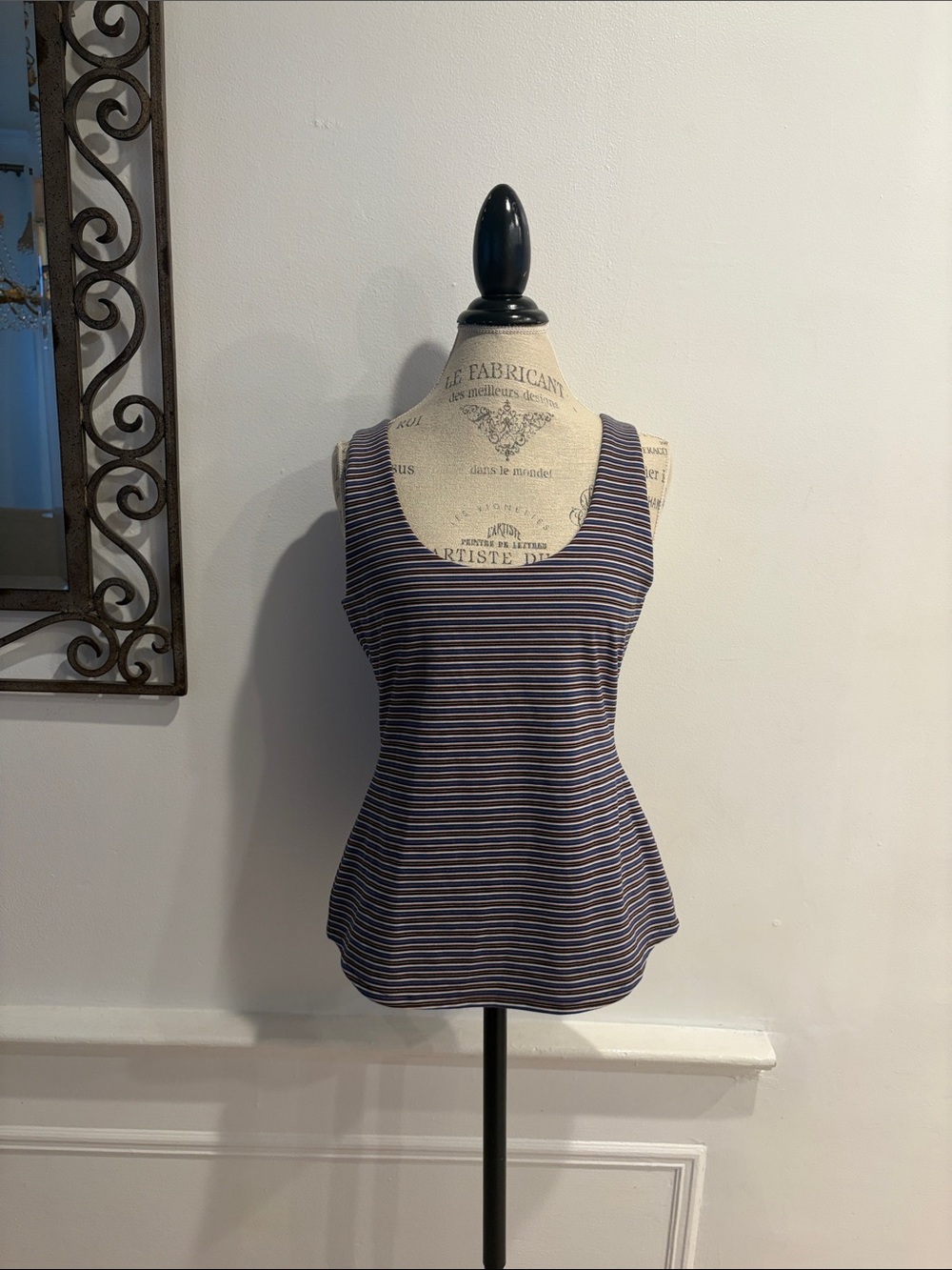 Karen Millen Navy and White Striped Tank Top